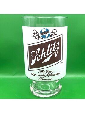 Vintage Schlitz Beer Glass 32oz Footed Tumbler Barware Milwaukee Pedestal Pint